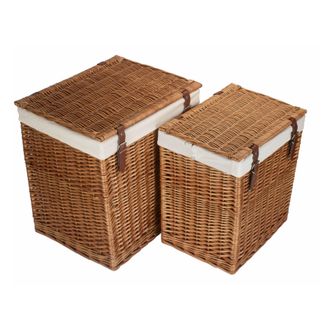 Red Hamper Set of 2 Cotton Lined Boutique Double Steamed Laundry Baskets in Brown