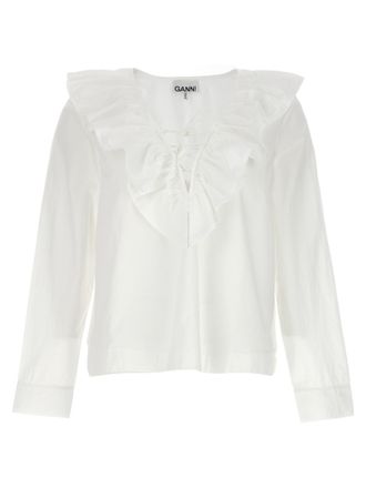 Ganni White Cotton Womens Blouse
