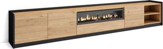 Skraut Home Mueble tv efecto madera roble negro 310x37x50cm chimenea efecto fuego