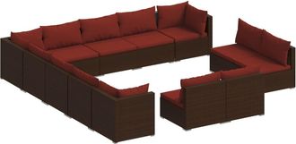 vidaXL Set De Muebles De Jard&iacute;n 13 Pzas Cojines Rat&aacute;n Sint&eacute;tico Marr&oacute;n Vidaxl