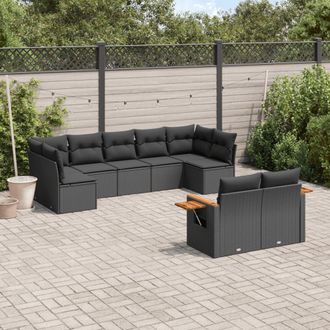 vidaXL Set De Sof&aacute;s De Jard&iacute;n 8 Piezas Y Cojines Rat&aacute;n Sint&eacute;tico Negro Vidaxl