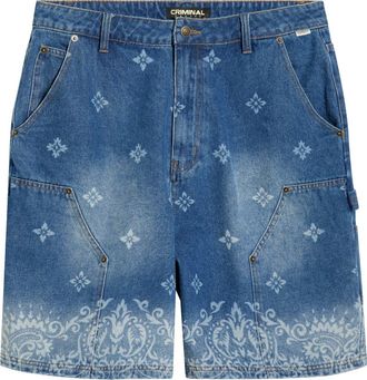 Criminal Damage Laser Print Denim Shorts in Mid Blue at Nordstrom, Size Xx-Large