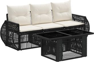 vidaXL Conjunto De Sof&aacute;s De Jard&iacute;n 4 Uds. Negro Y Blanco Crema Vidaxl