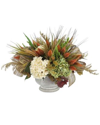 Creative Displays Inc. Rustic Fall Centerpiece With Tan Pampas & Hydrangeas In Stone Pot
