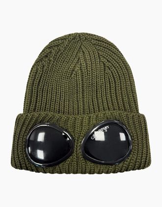 C.P. Company Mens CP Company Goggle Beanie Hat in Extra Fine Merino Wool Ivy Green