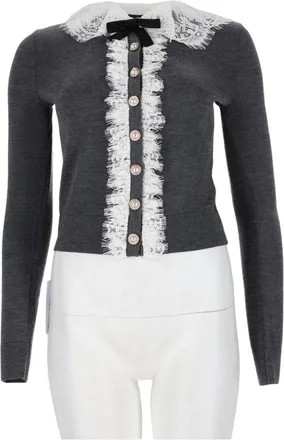 Self Portrait Fitted Wool Sweater With Lace Trim And Button Detailing