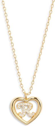 Argento Vivo Heart Cubic Zirconia Initial Pendant Necklace in Gold R at Nordstrom