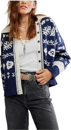 Free People Shelby Cardigan Womens Sweater Navy : LG (Womens 12-14), Cotton