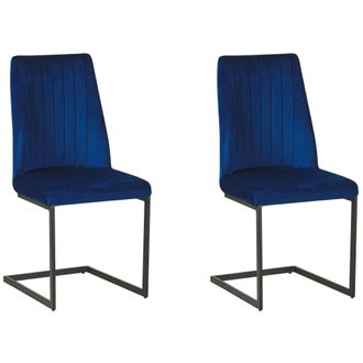 Beliani Juego De 2 Sillas De Comedor Asiento Tapizado En Terciopelo Azul Sala De Conferencias En Voladizo Con Respaldo Alto Lavonia