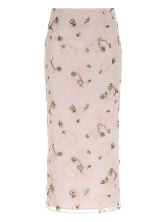 Rotate beaded floral pencil skirt - Pink