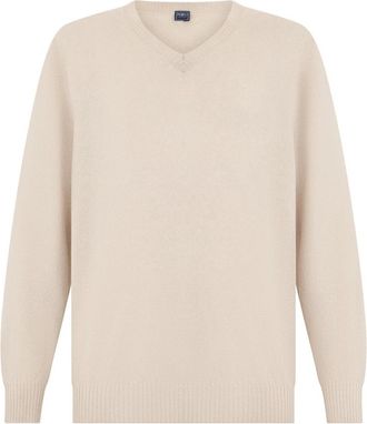 Fedeli V-hals Trui - Heren - V-hals truien - Beige - 3XL - Kasjmier - Truien & Vesten