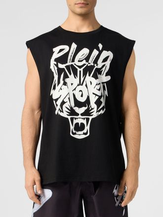 Plein Sport Canotta in cotone con stampa grafica del logo a contrasto