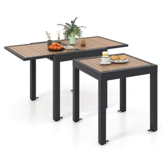 Costway Costway 4-6 People Extendable Patio Dining Table Wood-like Rectangular Aluminum Table in Brown