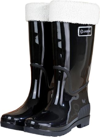 Generic Womens Wellies Slip Outdoor High Top Winter Fleece Lined Fashion Shoes For Hiking Camping Daily Use Ladies Waterproof Thick Sole High Calf Rain Boots(