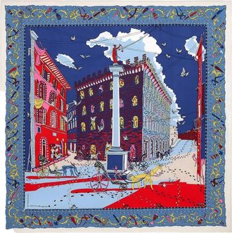 Ferragamo Accessoires, Dames, Veelkleurig, ONE Size, All-over Palazzo print Vierkant ontwerp