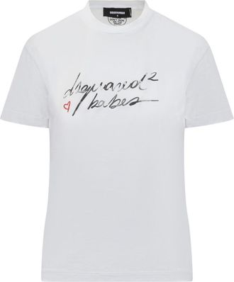 Dsquared2 White Logo Print Crew Neck T-Shirt