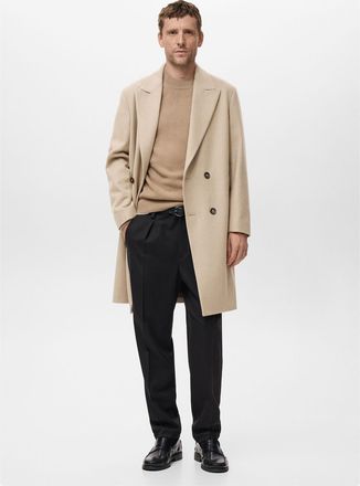 Mango Cappotto lungo incrociato lana marrone medio - Uomo - XL - MANGO MAN