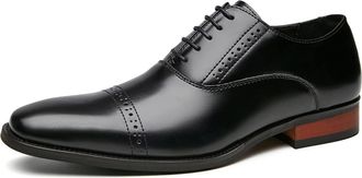 Generic Dress Oxford Shoes for Men Lace Up Derby Shoes Black Burnished Toe Genuine Leather Rubber Sole Anti-Slip Slip Resistant Low Top Classic(Black,7.5 UK)