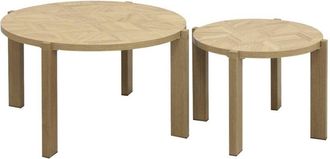 Sweeek Set of 2 vintage nesting tables with round chevron effect tops, Zala, Natural, 70x70x42.5 cm