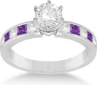Allurez Channel Amethyst & Diamond Engagement Ring 14k White Gold (0.60ct)