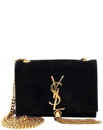 Saint Laurent Black Suede Classic Monogram Tassel Crossbody Small (Authentic Pre-Loved)