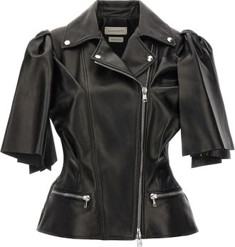 Alexander McQueen Bow Knot Biker Vest - Dames - Leren en Su&egrave;de Jassen - Zwart - M - Leer - Jassen