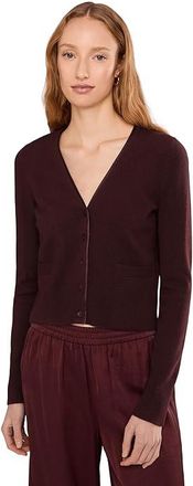 Vince Satin Button V-Neck Cardigan Womens Sweater Oxblood : MD, Cashmere/Satin/Wool