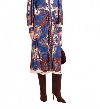 Farm Rio Arabesque Scarf Midi Dress In Blue