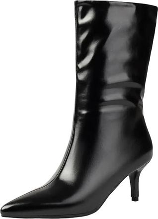Generic Womens Leisure Mid Calf Boots Pointed Toe Med Stiletto Heel With Side Zipper For A Modern Fashionable Look