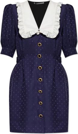Alessandra Rich Star Jacquard Ruffled-collar Mini Jurk - Dames - Shirt Kleedjes - Blauw - S - Leer - Kleedjes