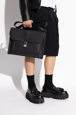 Ferragamo Leather Briefcase, Mens, Black