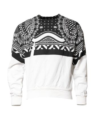 Dolce & Gabbana Black White Bandana Cotton Men Sweatshirt Mens Sweater