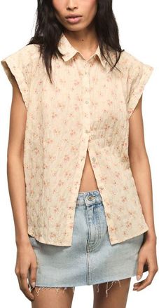 Lucky Brand Floral Stretch Cotton Button-Up Shirt in Cream Floral at Nordstrom, Size X-Small