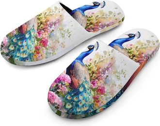 Generic Peacock with Spring Flowers Mens House Slippers Slip Indoor Slipper On Shoes Warm Outdoor