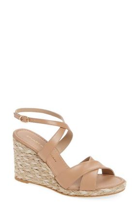 Stuart Weitzman Alyssa Ankle Strap Wedge Sandal in Adobe Smooth Cafe at Nordstrom, Size 11.5