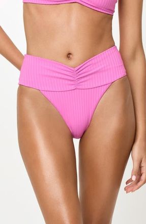 L*Space Bardot Ruched Rib Bikini Bottoms in Sweetheart at Nordstrom, Size X-Small