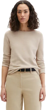 Marc O'Polo Strickpullover MARC OPOLO, Damen, Gr. XL, linen beige, Strick, Obermaterial: 100% Baumwolle, slim fit, U-Boot-Ausschnitt, Rollkante, Pullover Strickpu