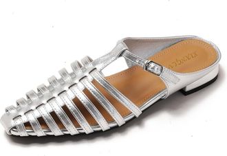 Generic Womens Braided Hollow Out Closed Toe Mules Roman Sandals Buckle Lightweight Casual Versatile Shoes (7.5,Silver)