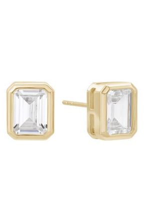 Shashi Emerald Cut Cubic Zirconia Stud Earrings in Gold at Nordstrom
