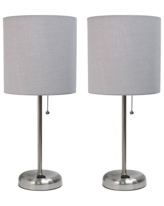 Lalia Home Set Of Two 19.5In Stick Table Desk Lamps With Charging Outlet & Drum Shade