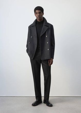 Mango Cappotto lana incrociato bottoni grigio antracite - Uomo - XXL - MANGO MAN