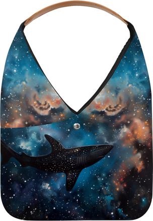 Generic Blue Galaxy Swim Shark Reusable Lightweight Grocery Bags - Foldable Into Compact Pouch, Washable & Sturdy, Multipurpose for Shopping and Travel