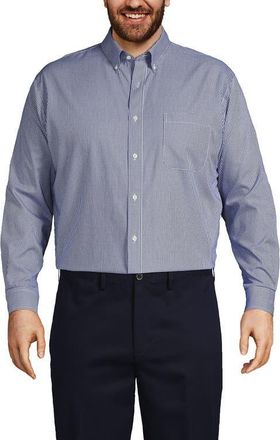 Lands End Traditional Fit Solid No Iron Supima Pinpoint Buttondown Collar Dress Shirt in Rich Sapphire Check at Nordstrom, Size 15.5 - 33