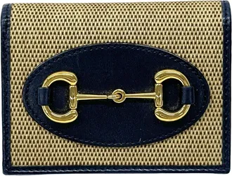 Gucci Beige Navy Canvas Leather Wallet (Bi-Fold) (Pre-Owned)