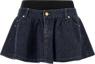 7 For All Mankind Banded Contrast-stitching Mini Denim Skirt