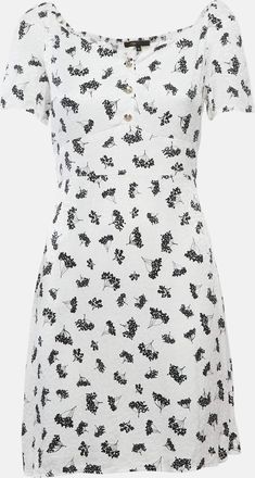 Maje White Patterned Crepe Printed Smocked Mini Dress