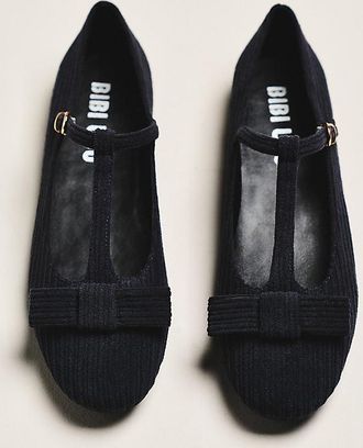 Bibi Lou Corduroy Bow T-Strap Flats