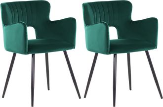 Beliani Beliani - Conjunto De 2 Sillas De Comedor De Terciopelo Verde Esmeralda Negro Sanilac