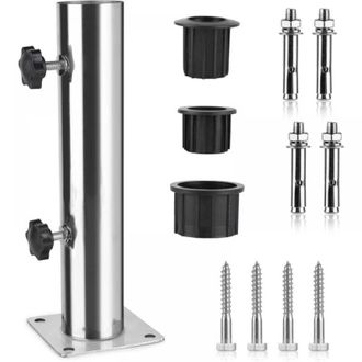 OEM Tubo Para Sombrilla, Base Para Sombrilla, Soporte Ajustable De Acero Inoxidable Para Sombrilla Con 3 Anillos Reductores De Pvc (32/38/48 Mm), Base Par