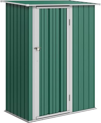OUTSUNNY Caseta De Jard&iacute;n 1,07 M&sup2; 142x84x189 Cm Cobertizo Exterior Met&aacute;lico Con Puerta Y Orificios De Drenaje Para Almacenamiento De Herramientas